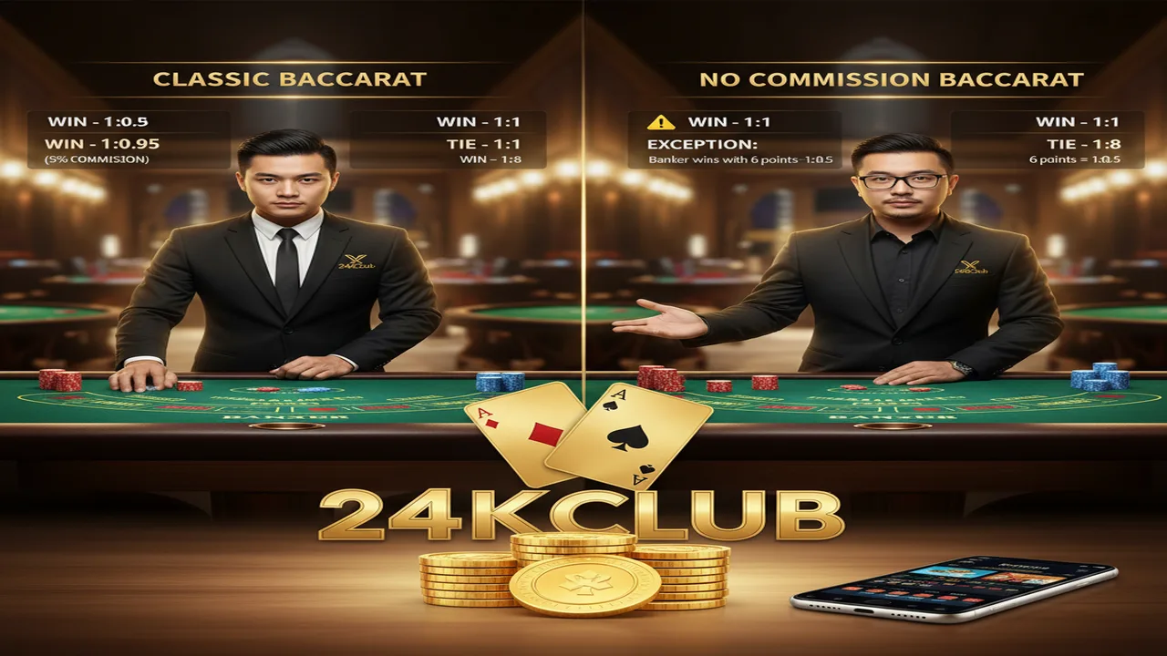 So sánh Baccarat không hoa hồng và truyền thống 24KClub